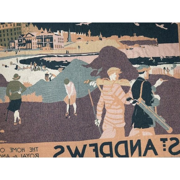 St Andrews Golf Afghan Throw Blanket Tapestry GOODWIN WEAVERS 29.5x67" - Picture 7 of 11